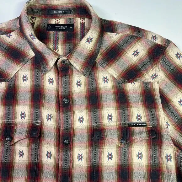 Lucky Brand Men's M Classic Fit Western Pearl Snap Shirt Cotton Rayon Blend - Picture 3 of 7